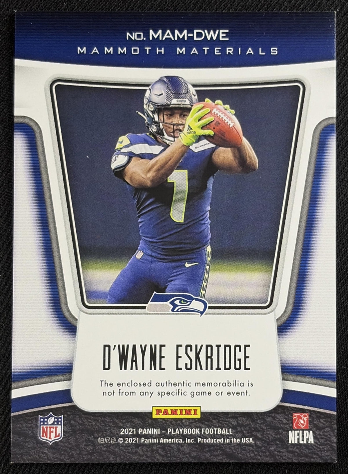 D Wayne Eskridge 2021 Panini Playbook Mammoth Material /299 Seahawks