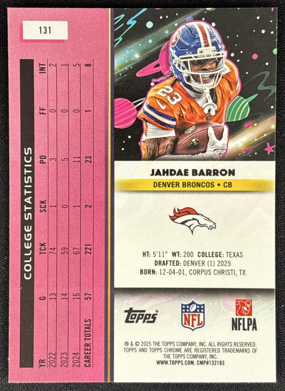 Jahdae Barron 2025 Topps Cosmic Chrome Broncos