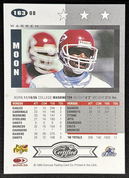 Warren Moon 1999 Leaf Certified Chiefs back