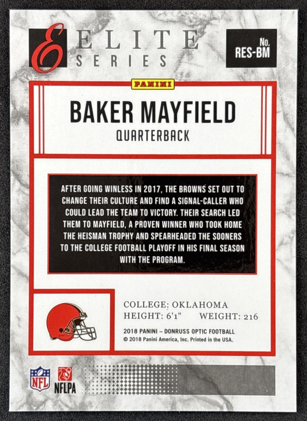 Baker Mayfield 2018 Panini Donruss Optic Rookie Elite Series Browns