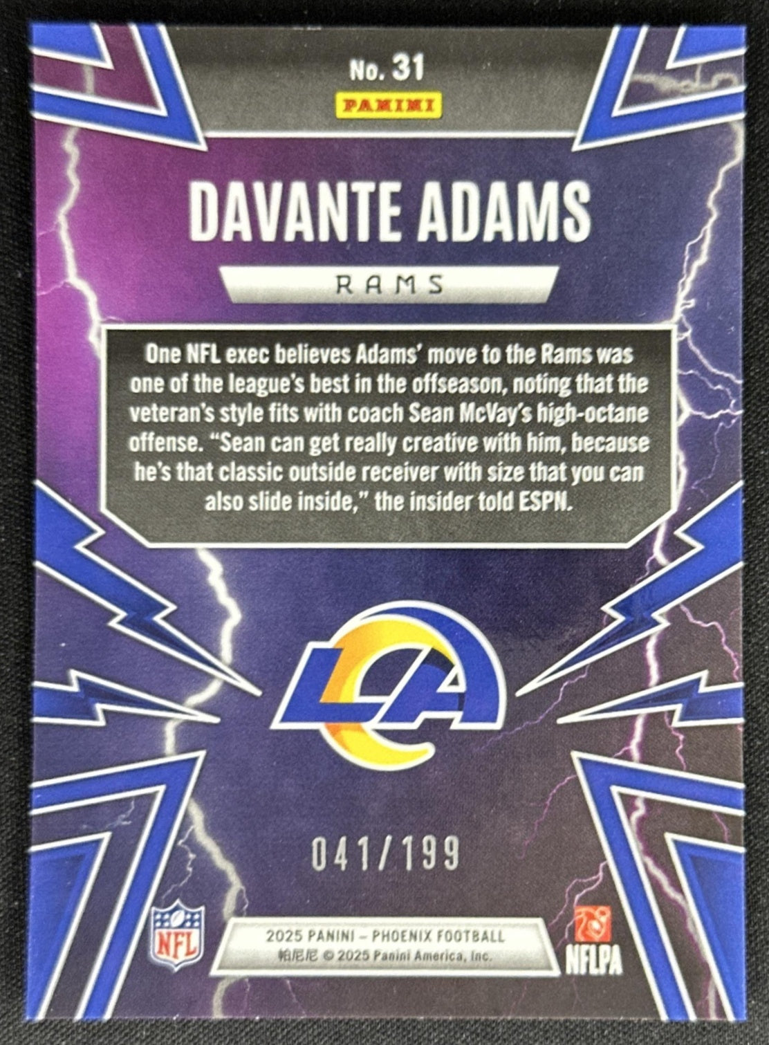 Davante Adams 2025 Panini Phoenix Thunderbirds Silver Winter Prizm /199 Rams