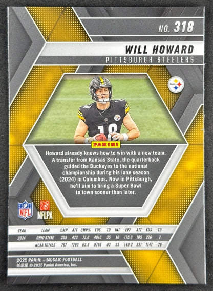 Will Howard 2025 Mosaic Rookies Steelers Sports Trading Card
