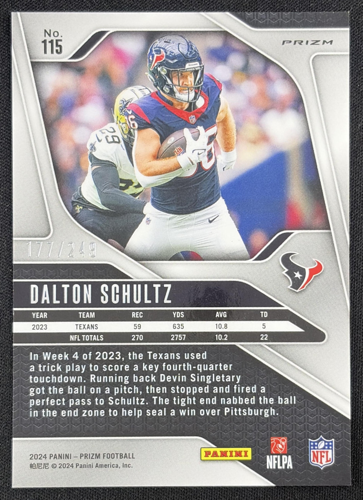 Dalton Schultz 2024 Panini Prizm Orange /249 Houston Texans