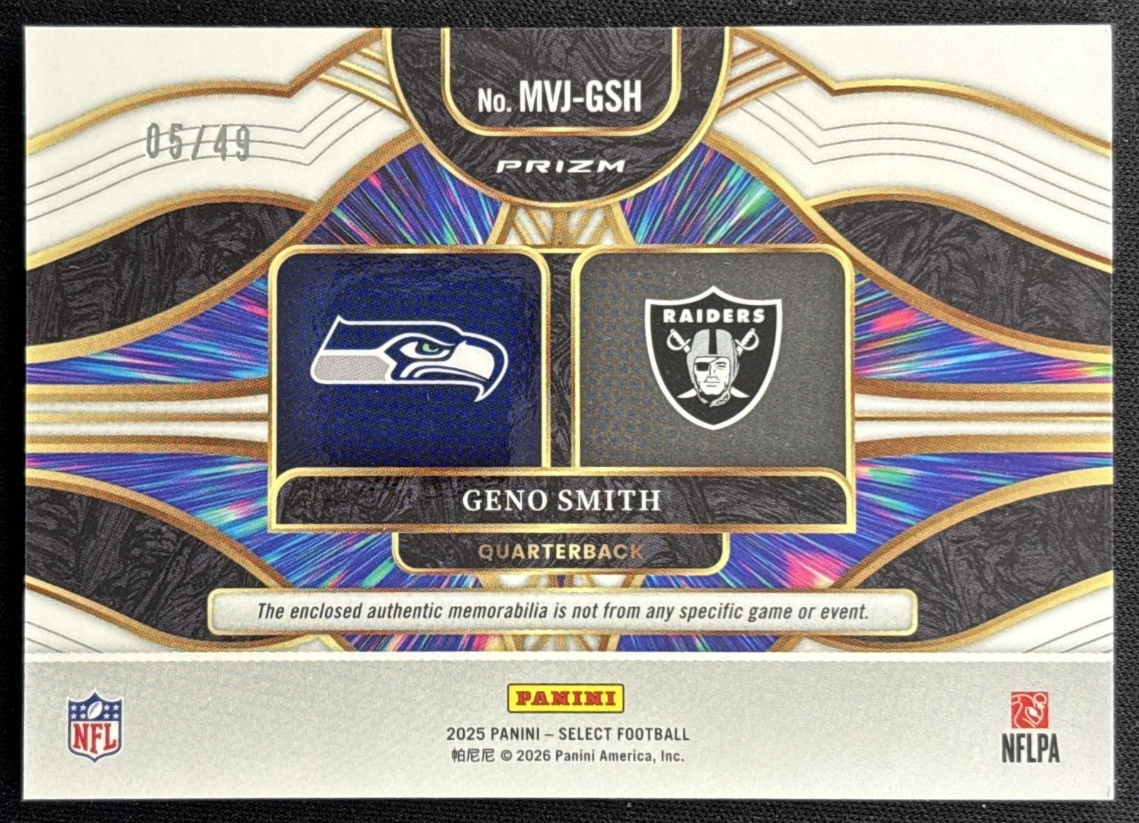 Geno Smith 2025 Panini Select Multiverse Jerseys Copper Prizm /49 back