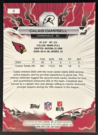 Calais Campbell 2025 Topps Resurgence Cardinals Arizona Cardinals back