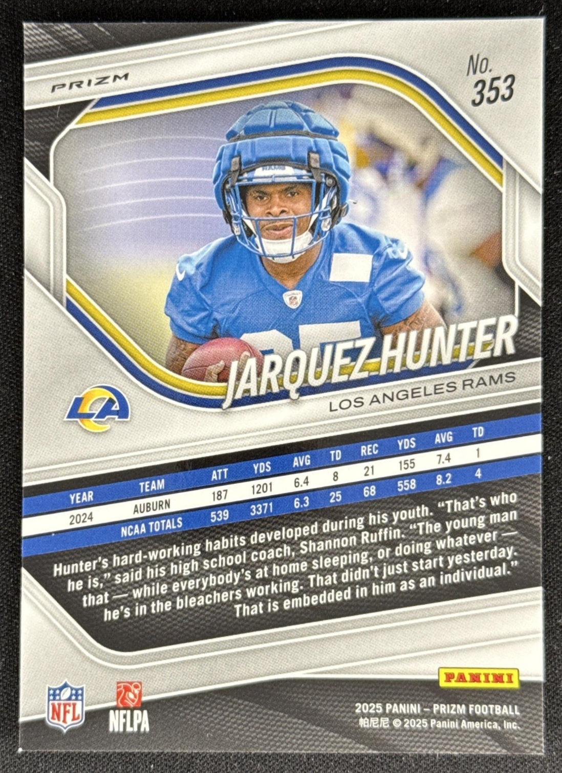 Jarquez Hunter 2025 Panini Prizm Red White & Blue Rams Sports Trading Card