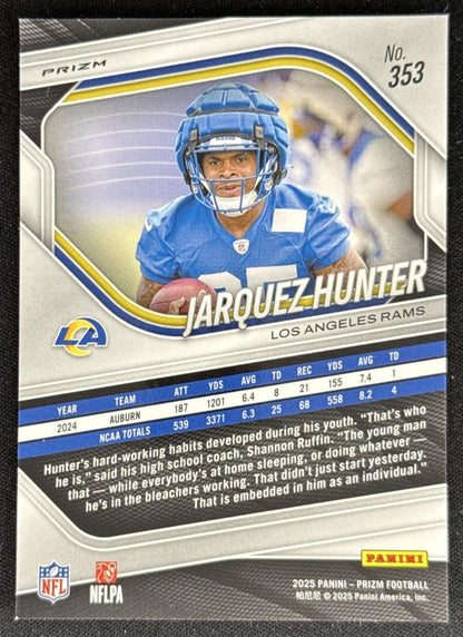 Jarquez Hunter 2025 Panini Prizm Red White & Blue Rams Sports Trading Card