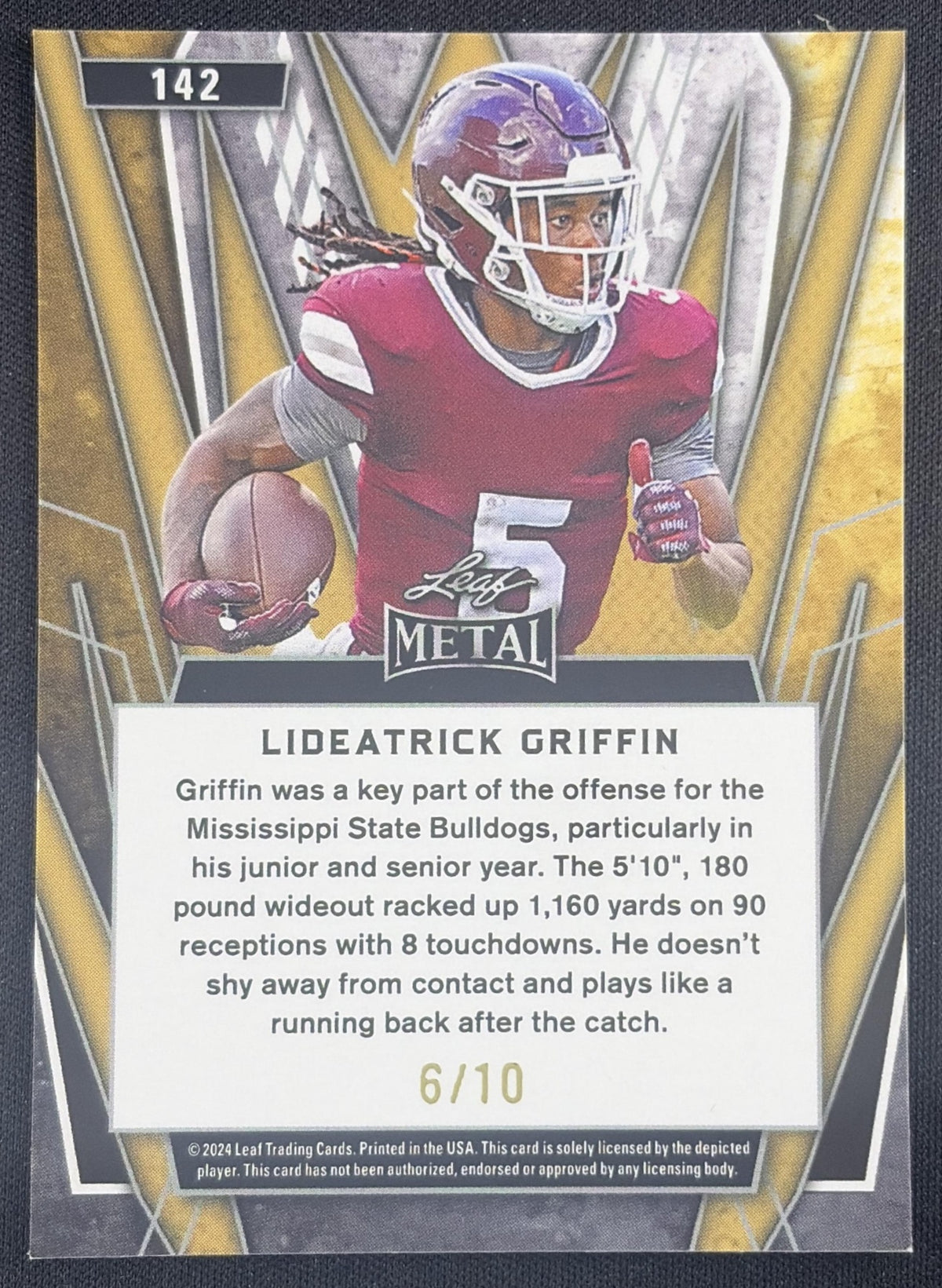 Lideatrick Griffin 2024 Leaf Metal Pulsar Silver /10 Bulldogs Sports Trading Card