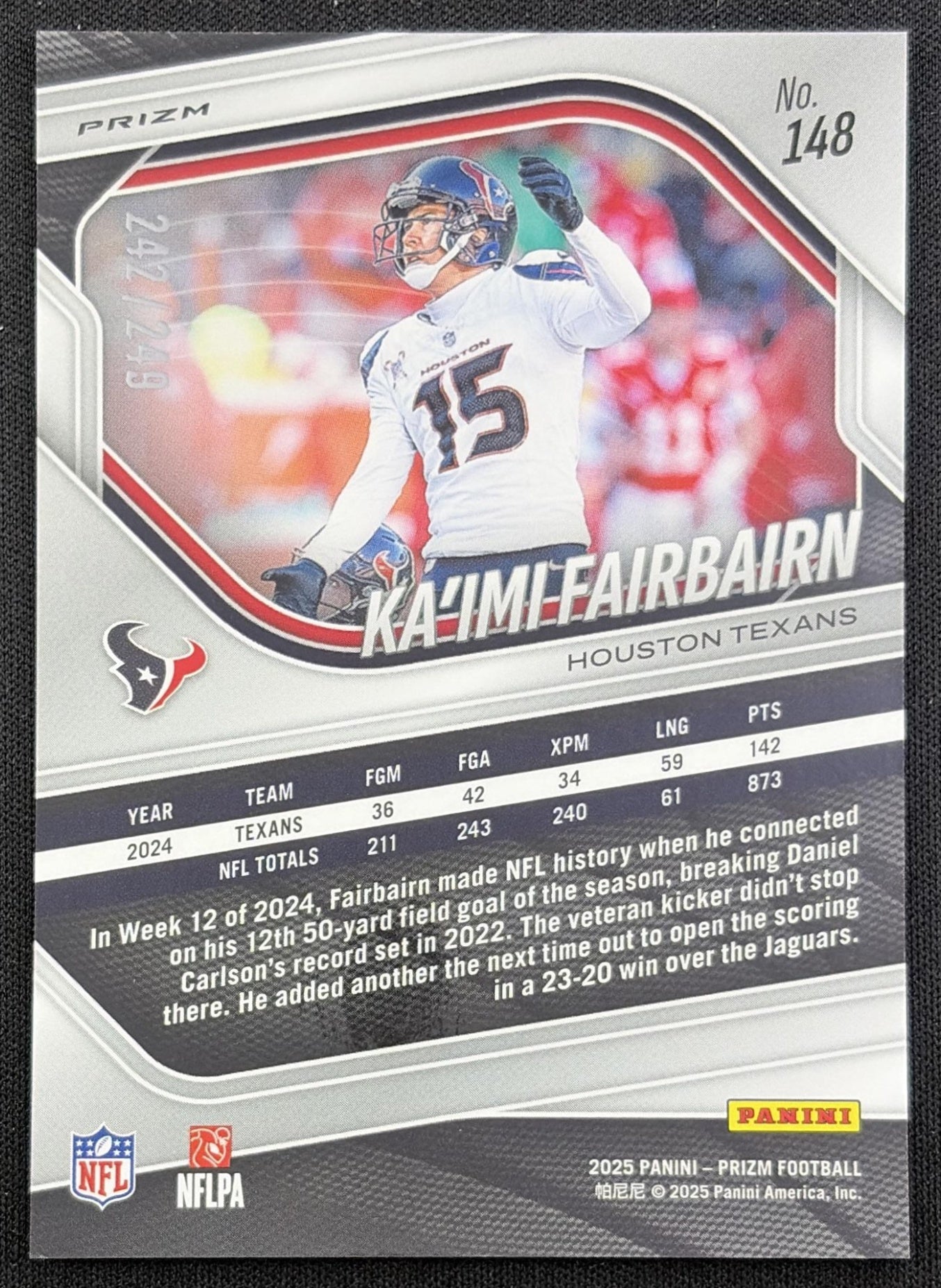 Ka'imi Fairbairn 2025 Panini Prizm Orange /249 Texans back