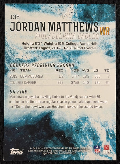 Jordan Matthews 2014 Topps Fire Blue /299 Eagles Sports Trading Card