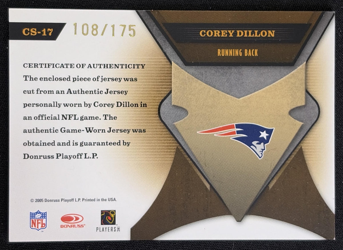 Corey Dillon 2005 Donruss Elite Career Best Jerseys /175 Patriots - Back