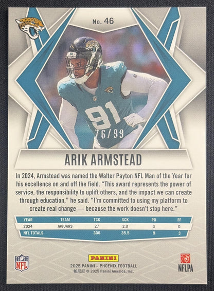 Arik Armstead 2025 Panini Phoenix Red Seismic Prizm /99 Jaguars Jacksonville Jaguars
