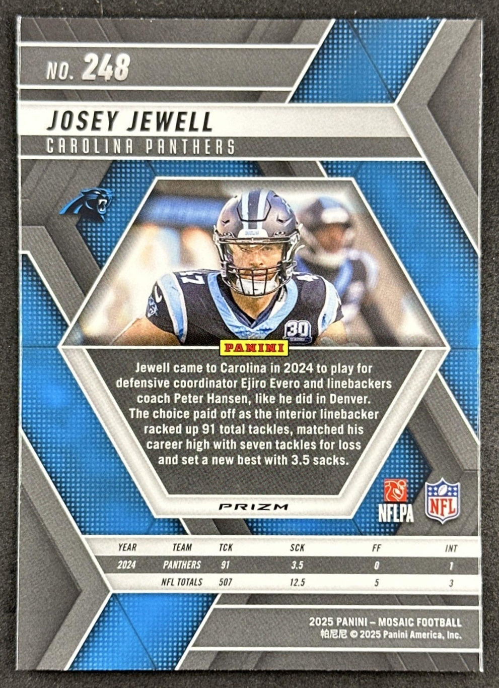 Josey Jewell 2025 Panini Mosaic Reactive Purple Prizm Panthers