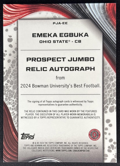 Emeka Egbuka 2024 Bowman Best University Prospect Jumbo Relic Auto Buckeyes back