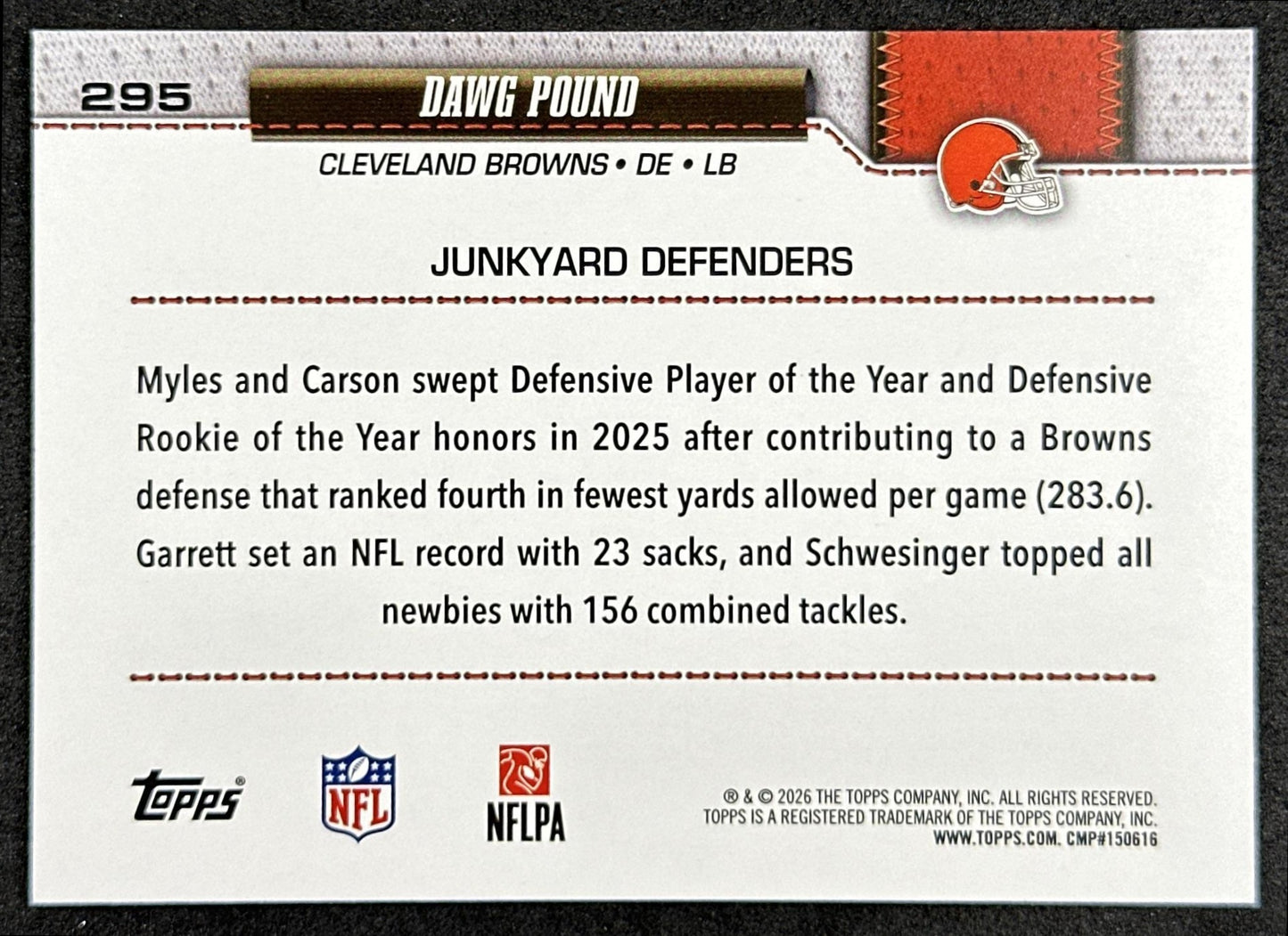 Dawg Pound 2026 Topps Flagship Browns Sports Trading Cards