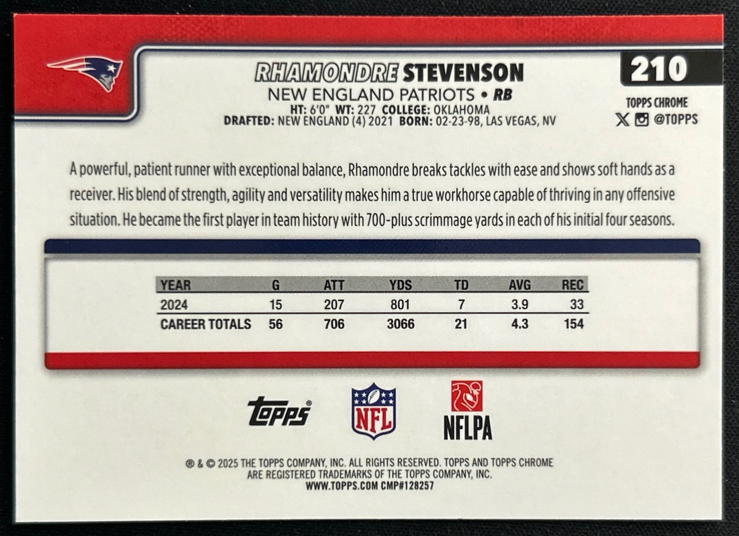 Rhamondre Stevenson 2025 Topps Chrome Patriots Sports Trading Cards