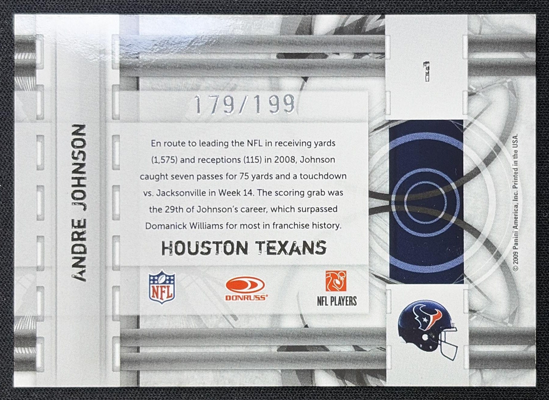Andre Johnson 2009 Panini Donruss Elite Prime Targets Red /199 Texans