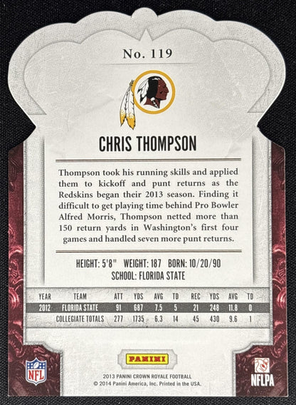 Chris Thompson 2013 Panini Crown Royale Bronze Holo Die Cut Crown/299 Redskins Washington Redskins Sports Trading Cards