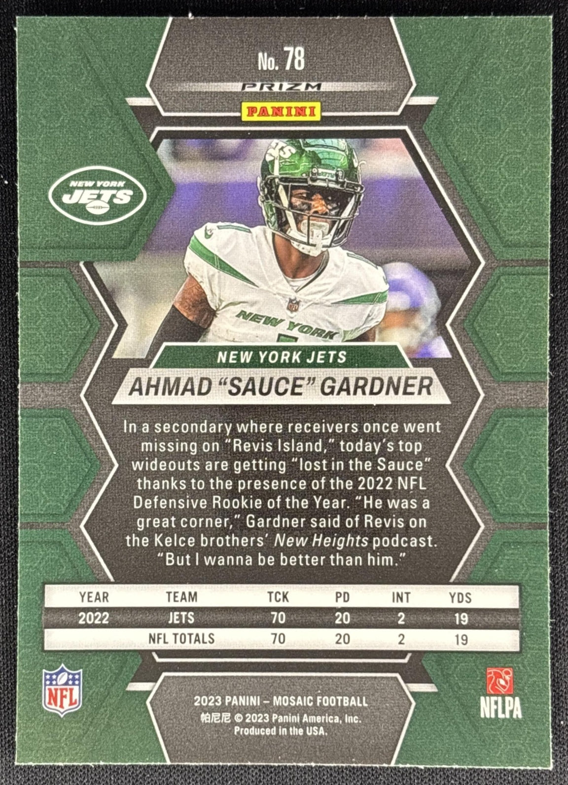 Ahmad "Sauce" Gardner 2023 Panini Mosaic Green Mosaic Jets Sports Trading Cards