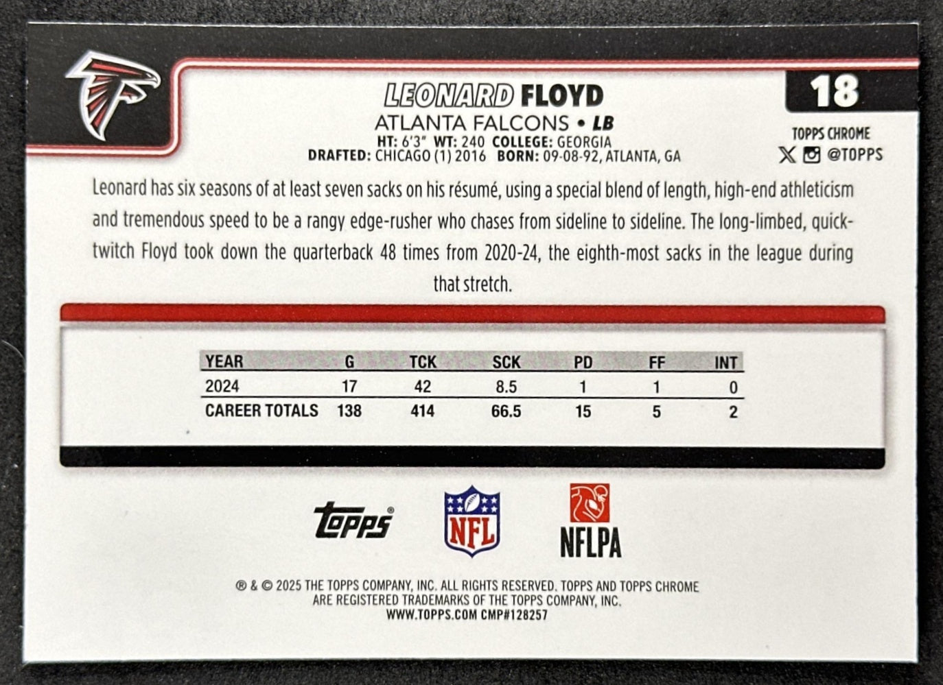 Leonard Floyd 2025 Topps Chrome Sapphire Falcons Sports Trading Cards