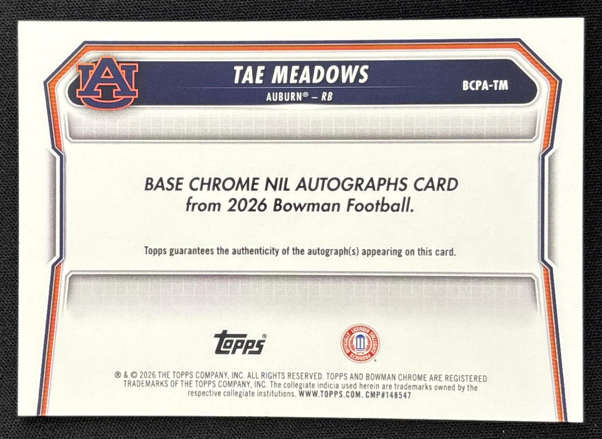 Tae Meadows 2026 Bowman Chrome Prospect Auto Gold Mojo Refractor /50 Tigers