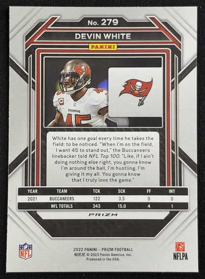 Devin White 2022 Panini Prizm Red Sparkle Buccaneers - Back