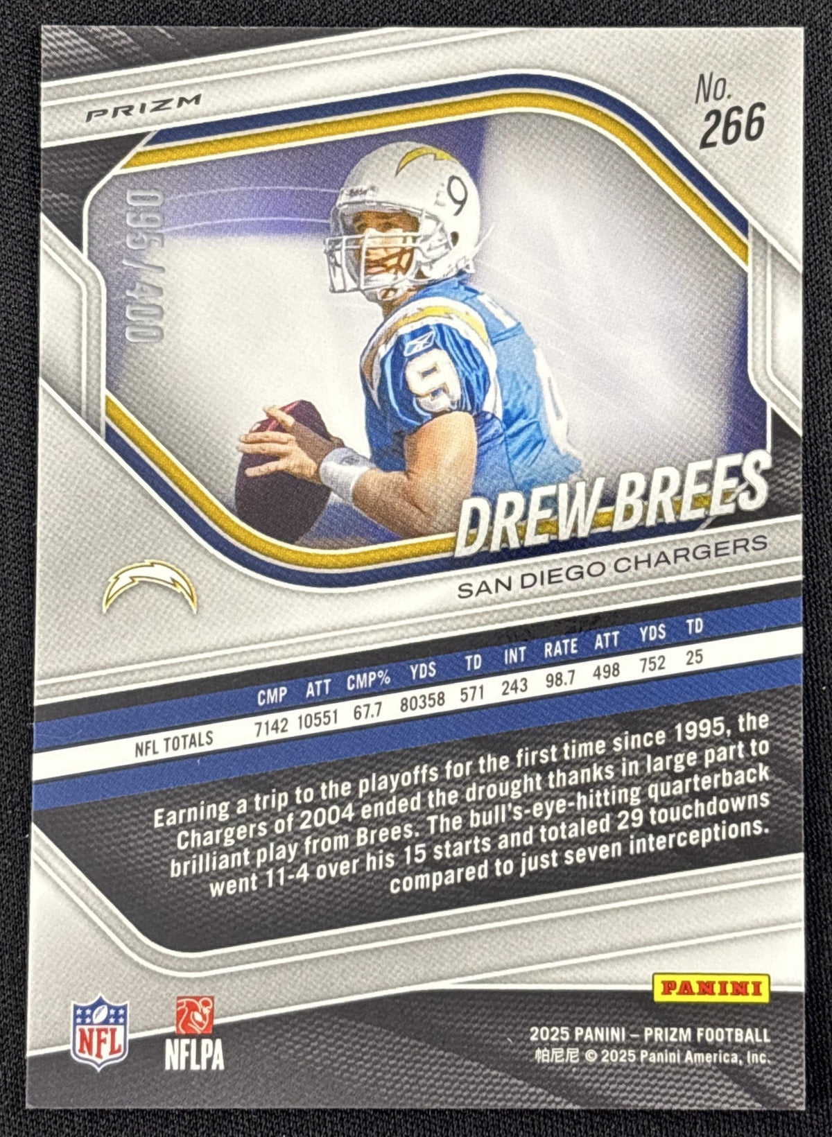 Drew Brees 2025 Panini Prizm Pandora /400 Chargers