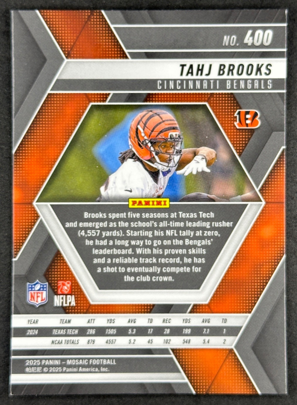 Tahj Brooks 2025 Mosaic Rookies Bengals Sports Trading Card