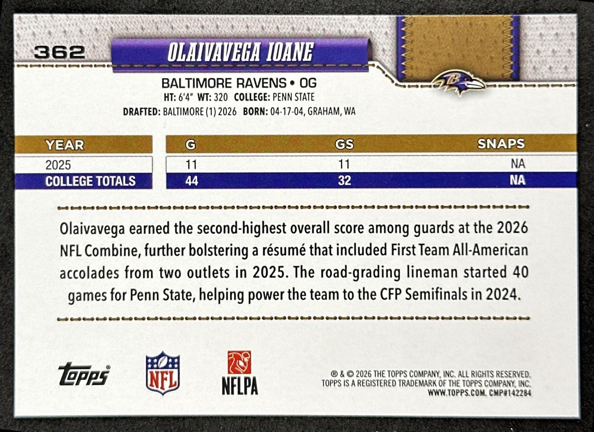 Olaivavega Ioane 2026 Topps Flagship Rookie Ravens Sports Trading Cards