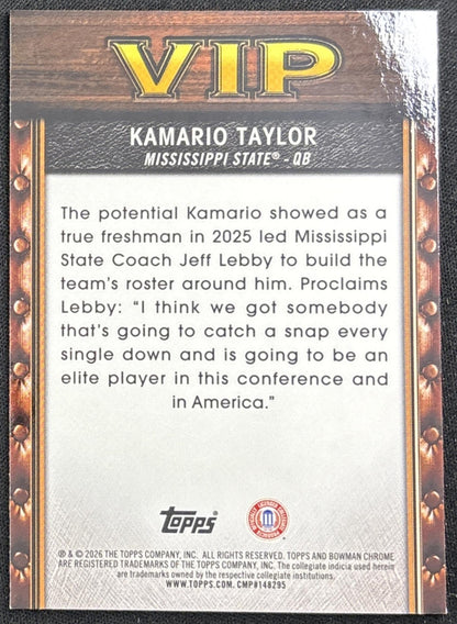 Kamario Taylor 2026 Bowman Very Important Prospects Bulldogs