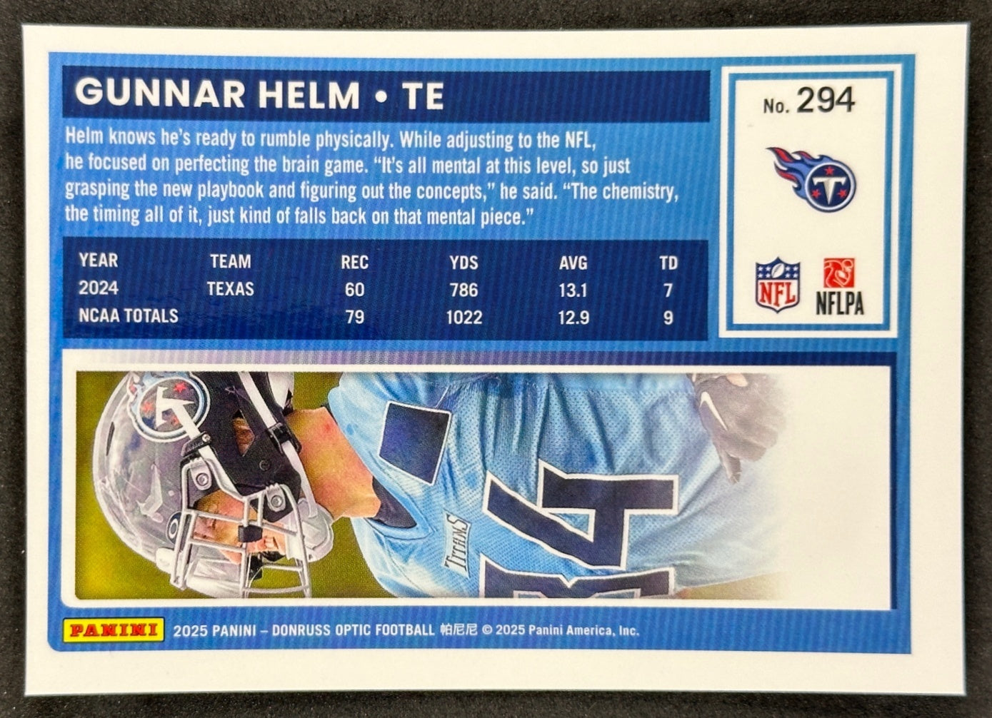 Gunnar Helm 2025 Donruss Optic Rated Rookie Titans Sports Trading Card