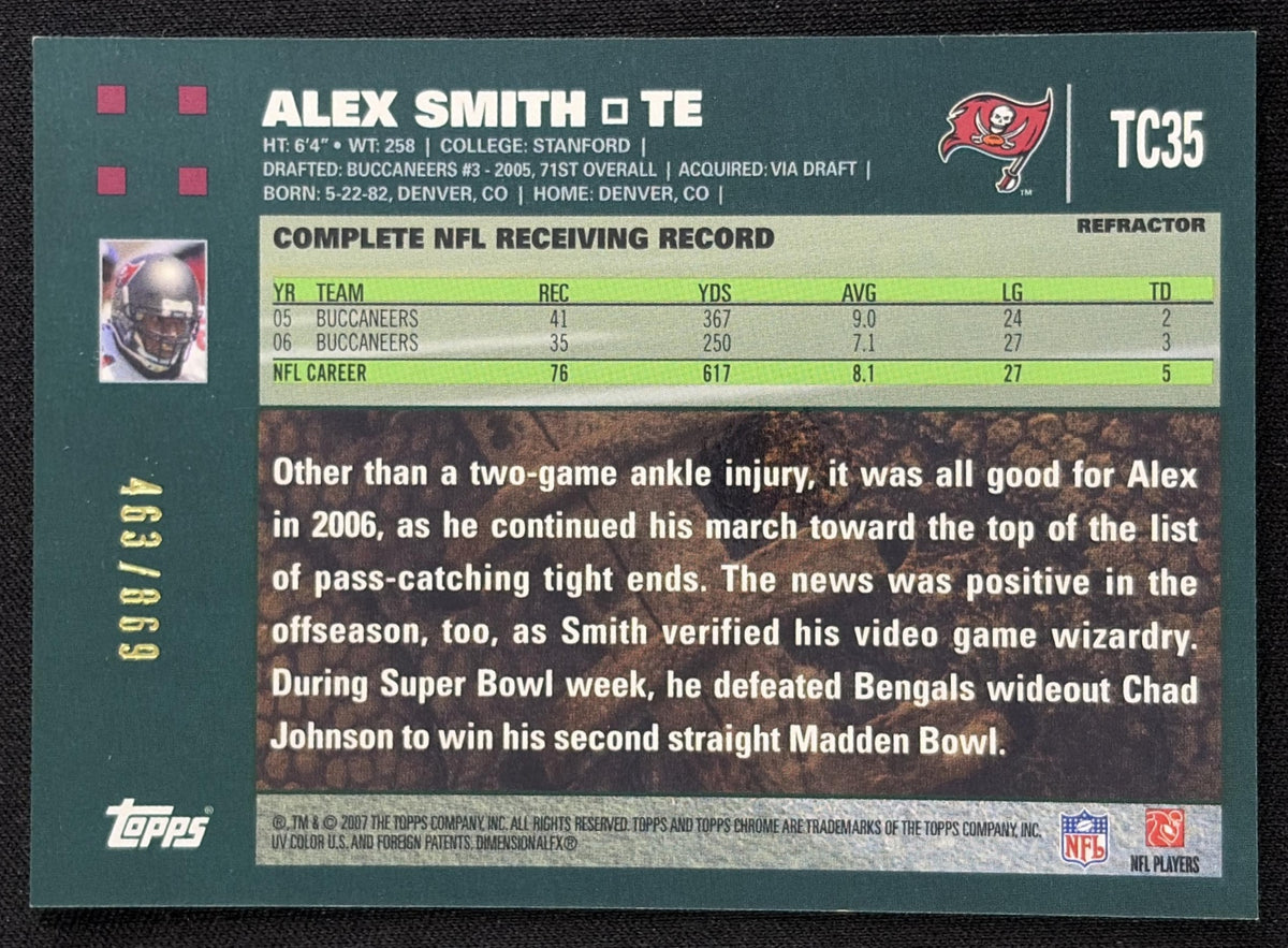 Alex Smith 2007 Topps Chrome White Refractors /869 Buccaneers Sports Trading Card
