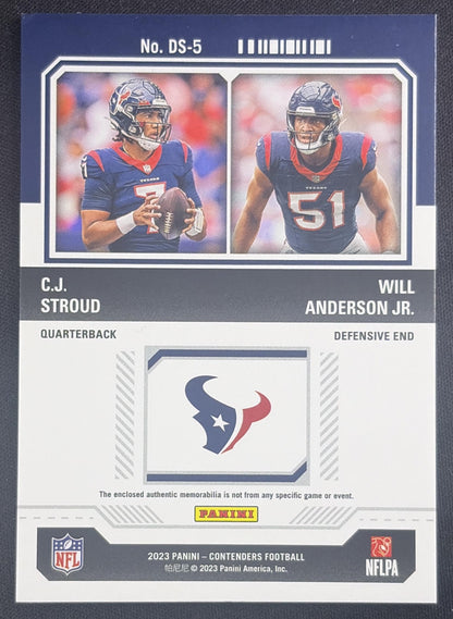 C.J. Stroud Will Anderson Jr. 2023 Panini Contenders Rookie Ticket Dual Swatches Texans