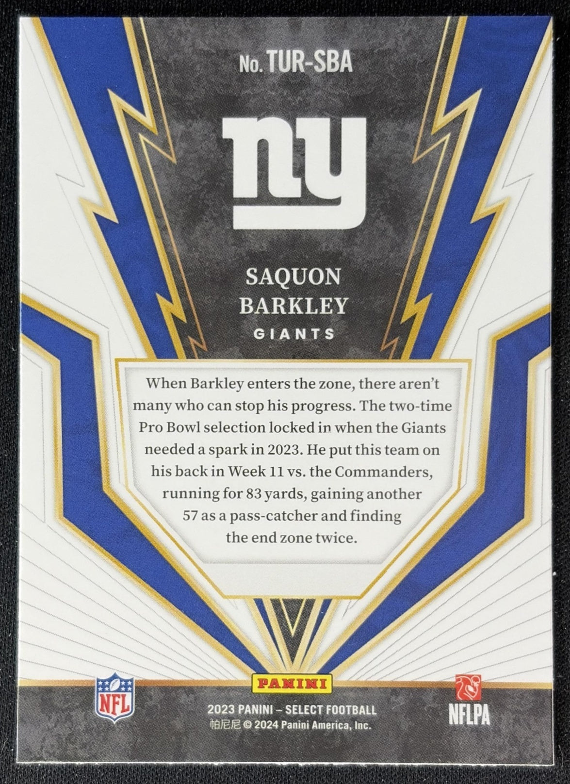 Saquon Barkley 2023 Panini Select Turbocharged Giants Back