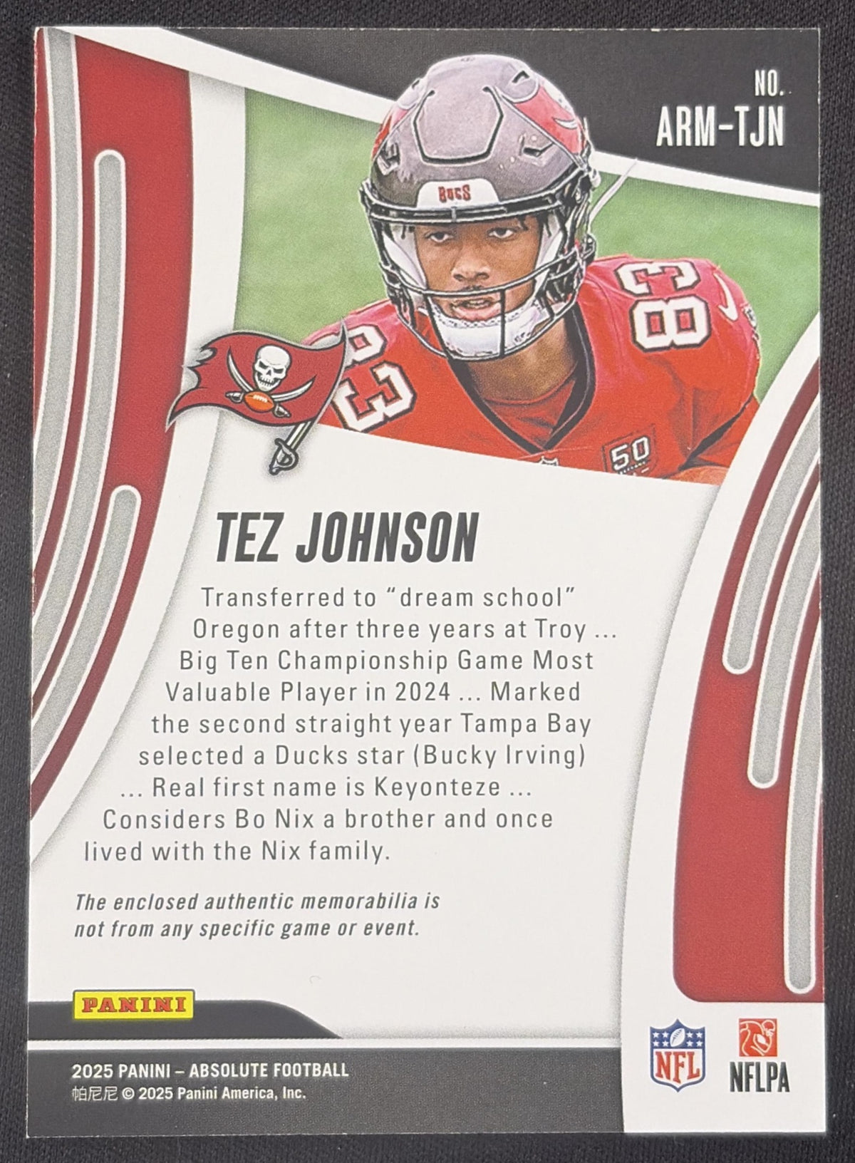 Tez Johnson 2025 Panini Absolute Rookie Materials Buccaneers