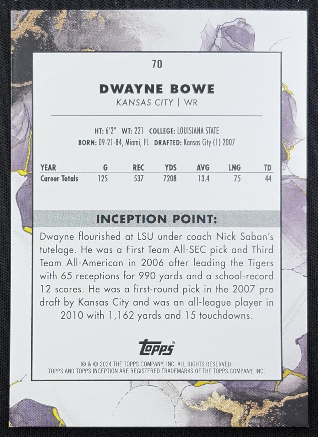 Dwayne Bowe 2024 Topps Inception Purple /125 Chiefs