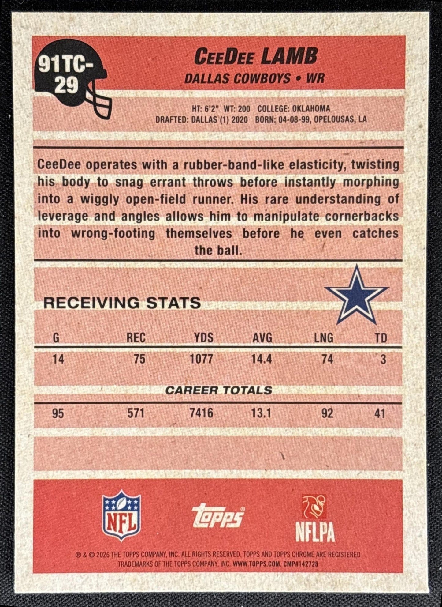CeeDee Lamb 2026 Topps 1991 Chrome Mojo Refractor Cowboys