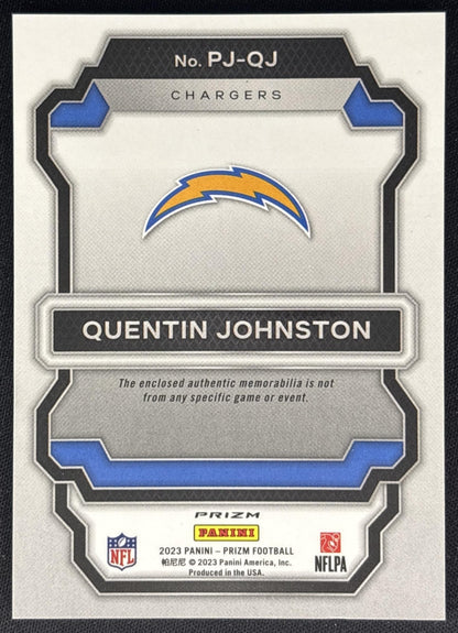 Quentin Johnston 2023 Panini Prizm Premier Jerseys Neon Green Pulsar Chargers back