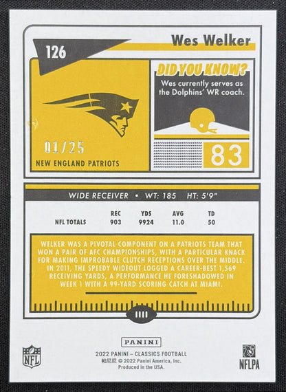 Wes Welker 2022 Panini Classics Premium Edition Timeless Tributes Green /20 Patriots New England Patriots back