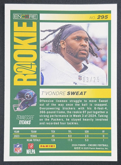 T'Vondre Sweat 2024 Panini Encore Blue /25 Titans