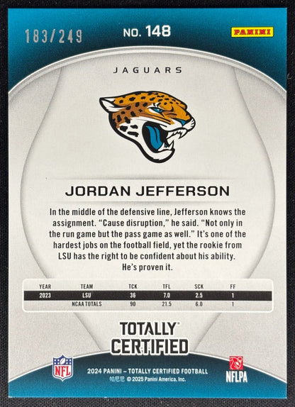 Jordan Jefferson 2024 Totally Certified Rookies Mirror Red /249 Jaguars Sports Trading Cards