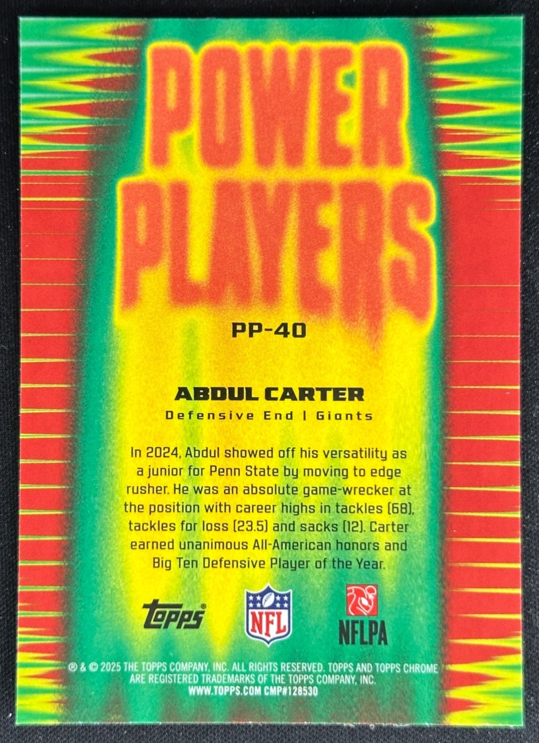 Abdul Carter 2025 Topps Chrome Power Players Giants Sports Trading Cards