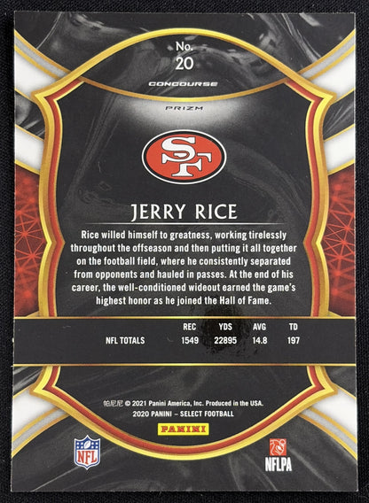 Jerry Rice 2020 Panini Select Silver Prizm 49ers - Back