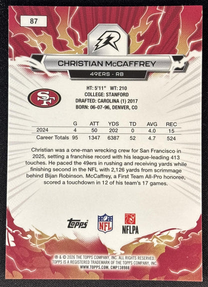 Christian McCaffrey 2025 Topps Resurgence Prism Refractor 49ers San Francisco 49ers Sports Trading Cards