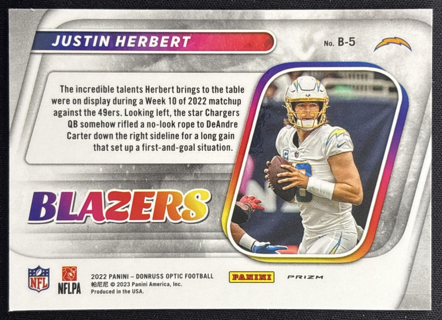 Justin Herbert 2022 Panini Donruss Optic Blazers Chargers back