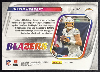 Justin Herbert 2022 Panini Donruss Optic Blazers Chargers back