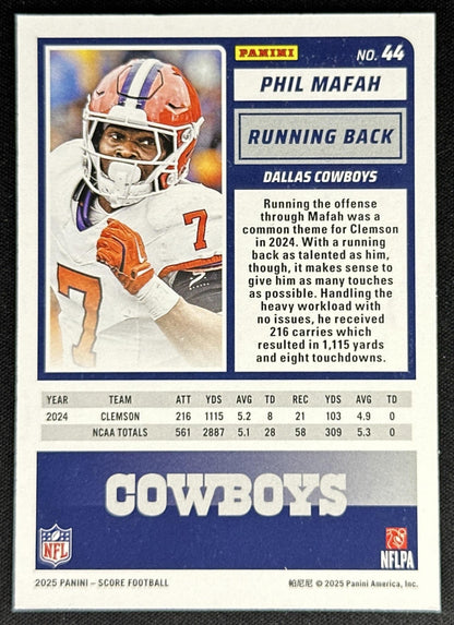 Phil Mafah 2025 Panini Score Rookies Cubic /185 Cowboys