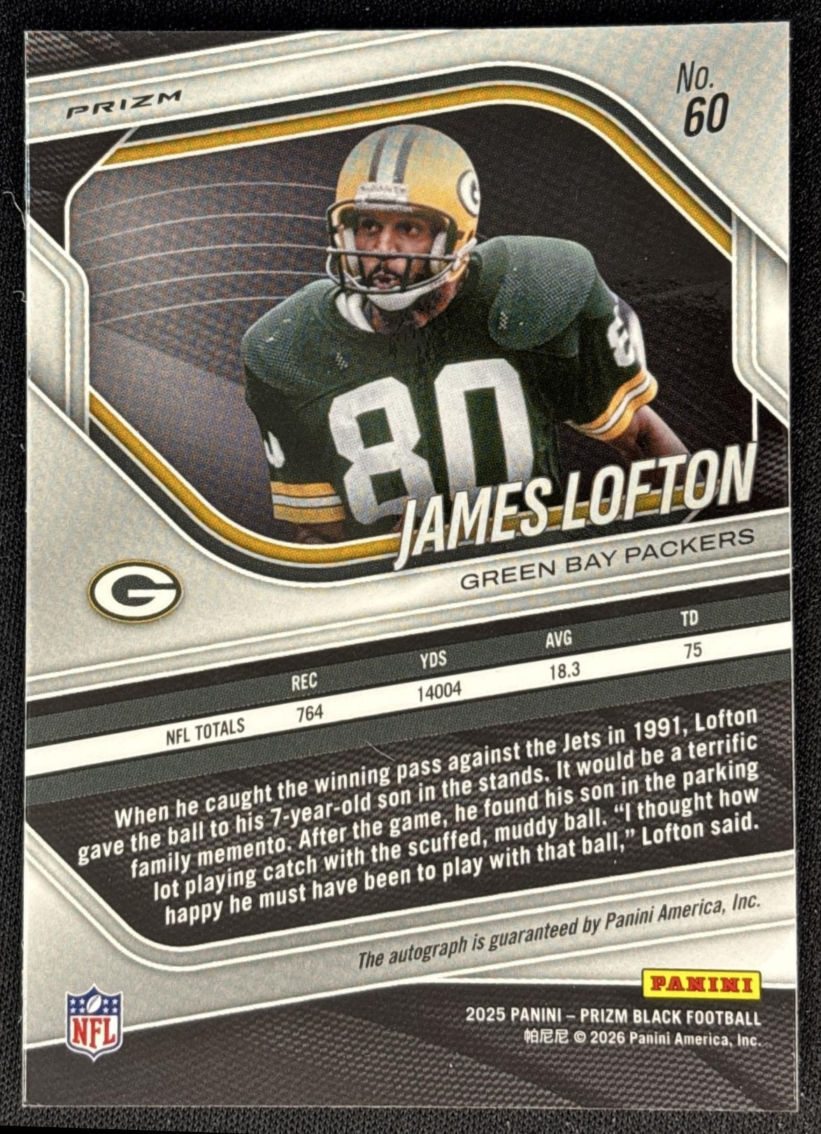 James Lofton 2025 Panini Prizm Black Auto Packers