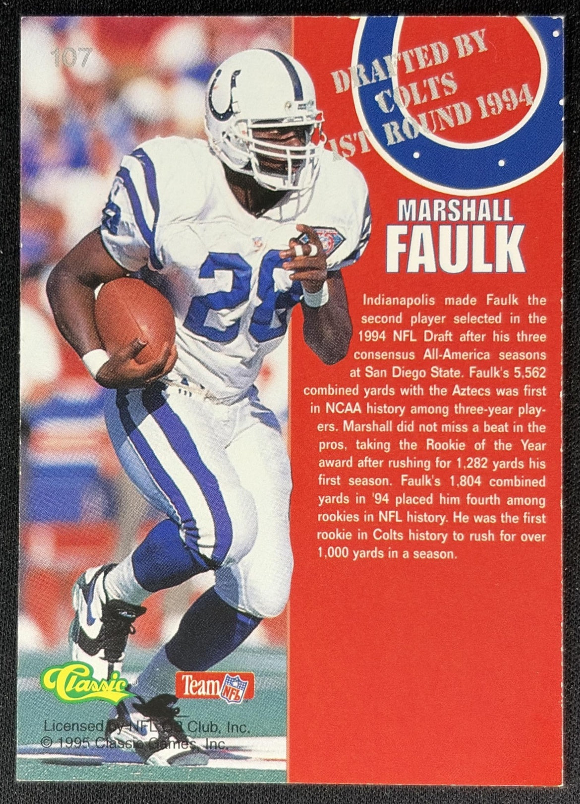 Marshall Faulk 1995 Classic NFL Rookies Colts back