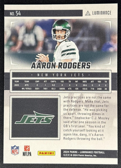 Aaron Rodgers 2024 Panini Luminance Orange /50 Jets